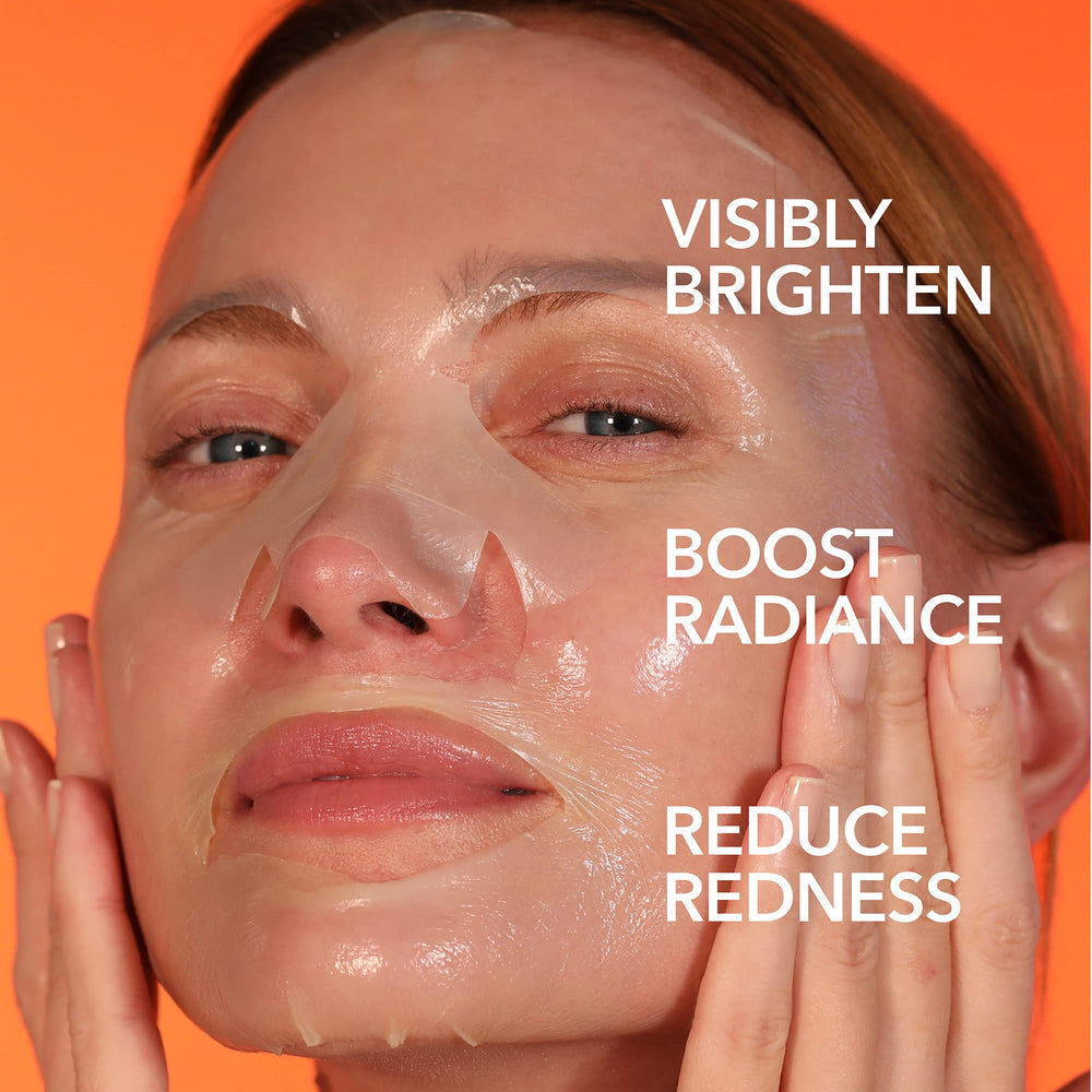 Dr Dennis Gross Vitamin C Lactic Biocellulose Mask saturation highlighting enhanced absorption and glow.