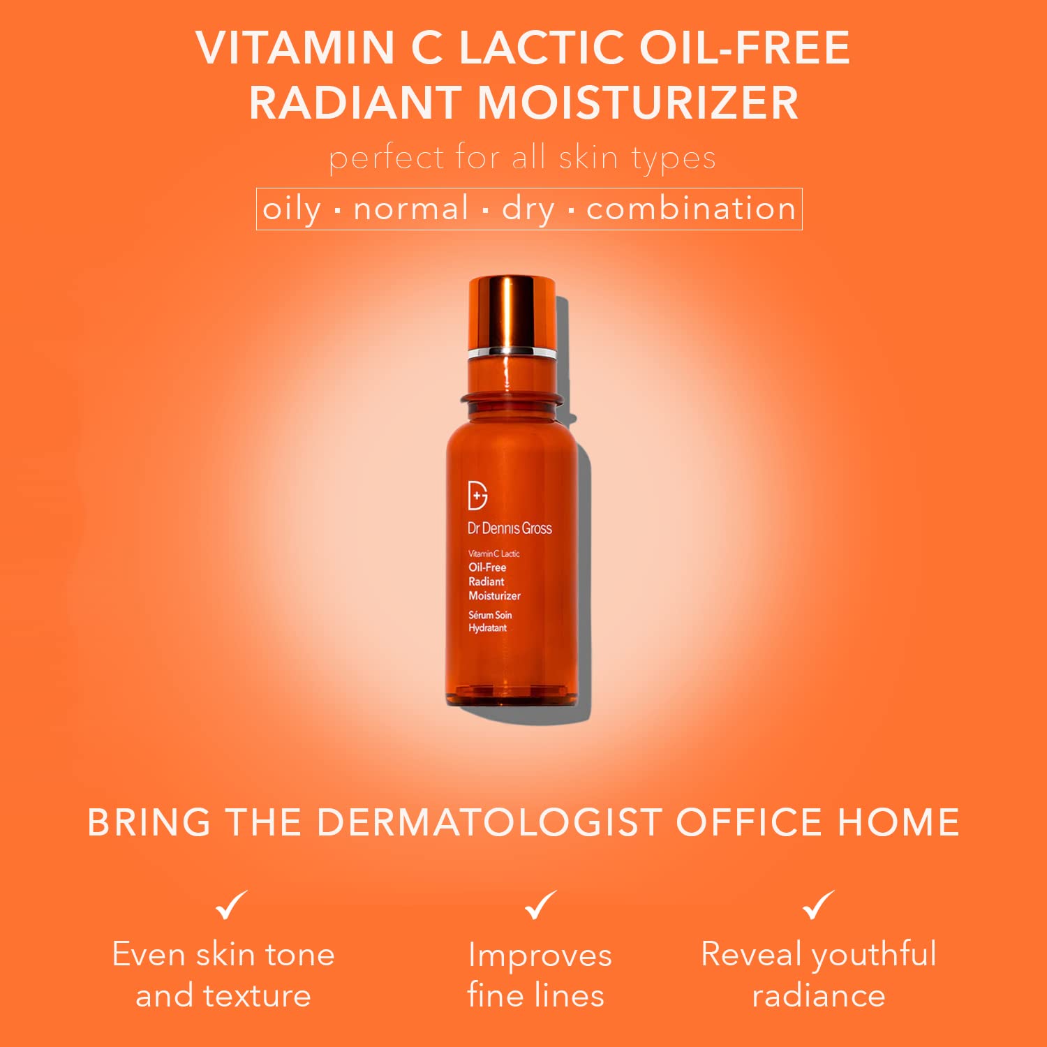 Dr Dennis Gross VitC+Lactic moisturizer pump close-up shows smooth texture
