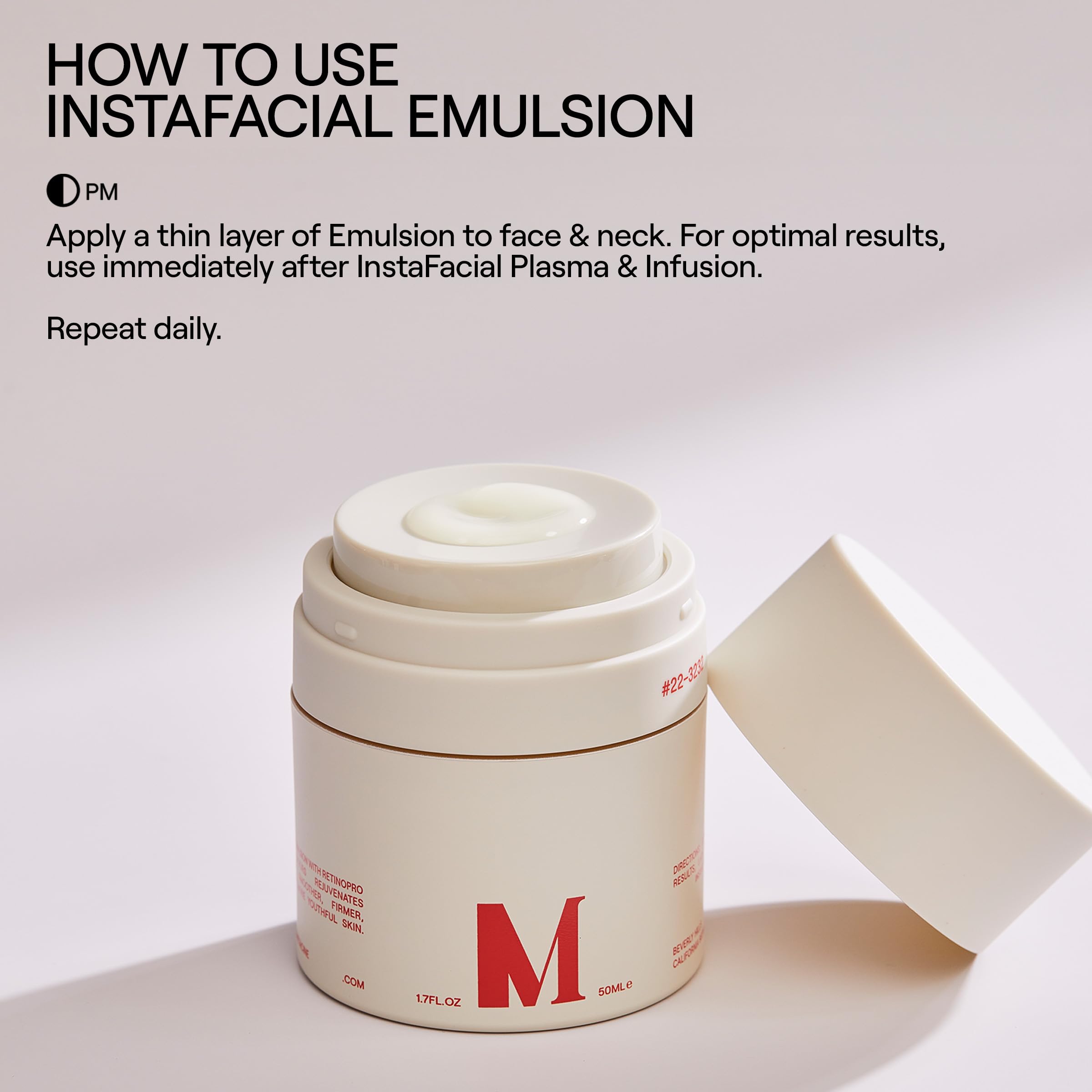 Dab of InstaFacial Emulsion applied to cheek for gentle, even spread.