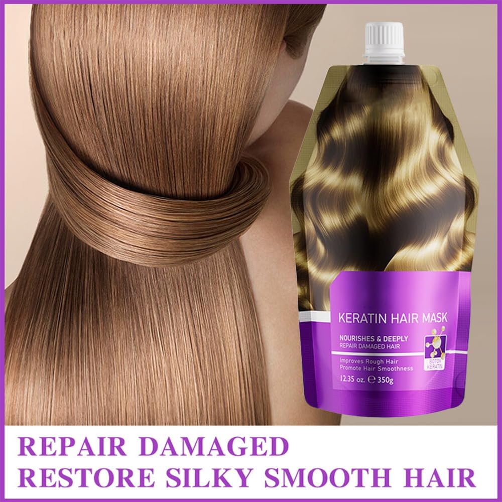 DR.EMMET Keratin Mask bottle pour demonstrates easy application for frizz control