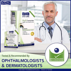 Dr. Fischer eyelid wipes applied to eye area for makeup removal