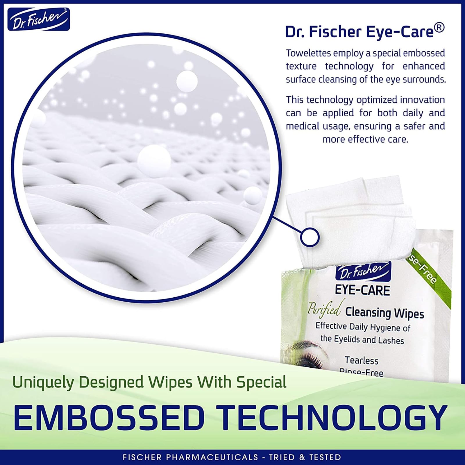 Dr. Fischer eyelid wipes close-up of soft, pre-moistened texture