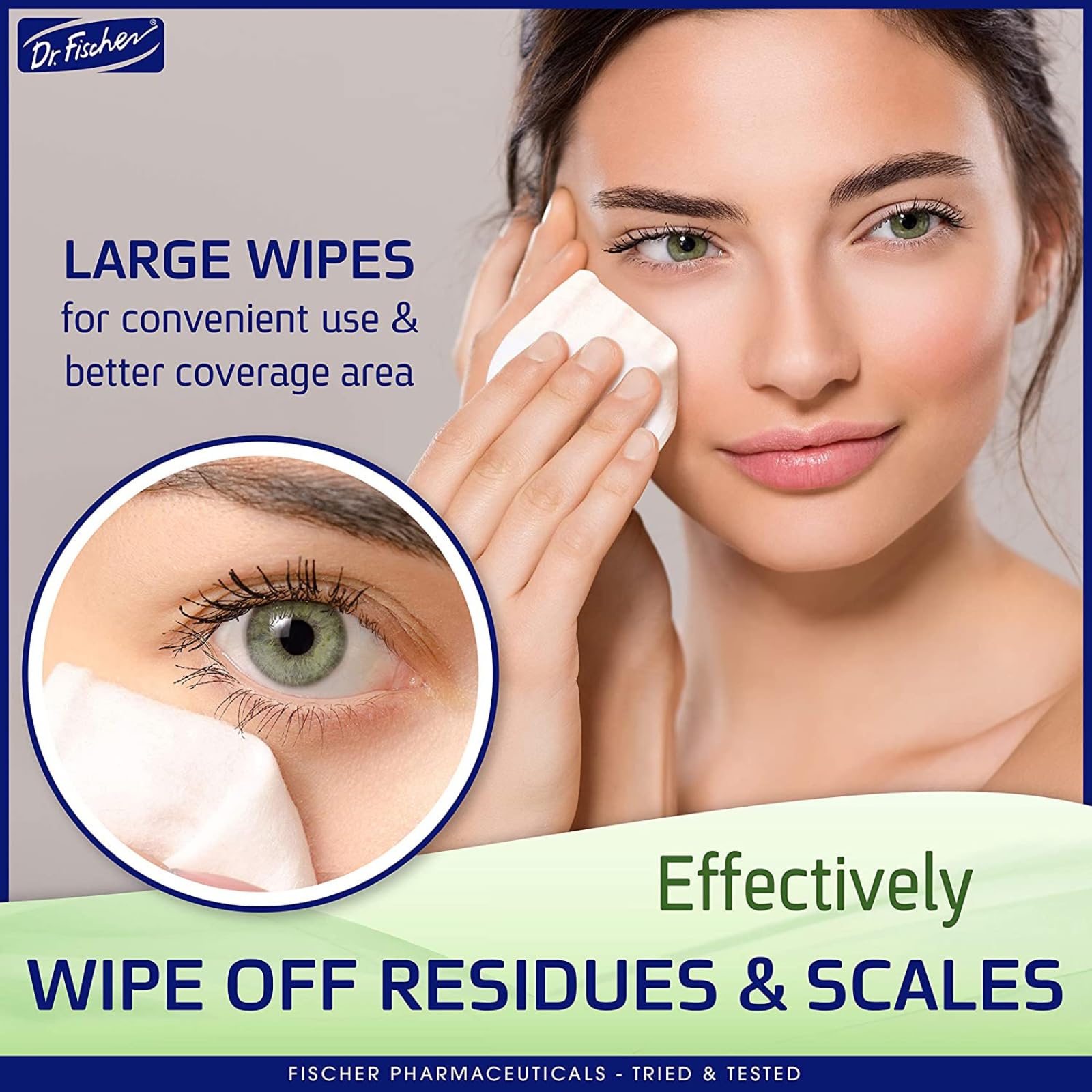 Dr. Fischer eyelid wipes label close-up highlights gentle formula