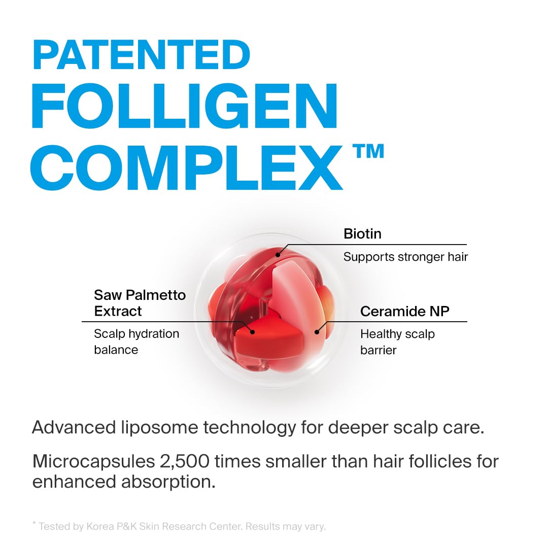 Hair after washing with Dr.FORHAIR Folligen shows a fuller, denser appearance.