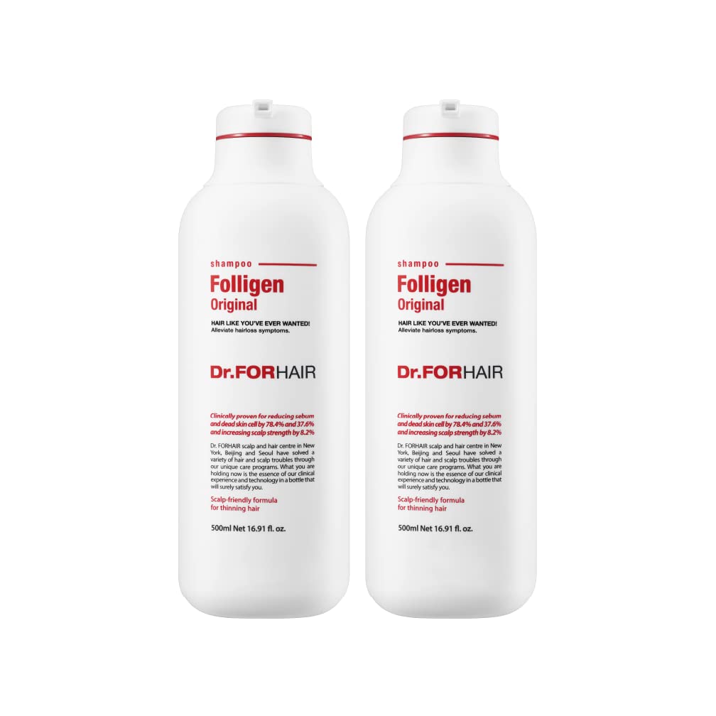 Dr.FORHAIR Folligen Original Shampoo bottle close-up for repair potential.