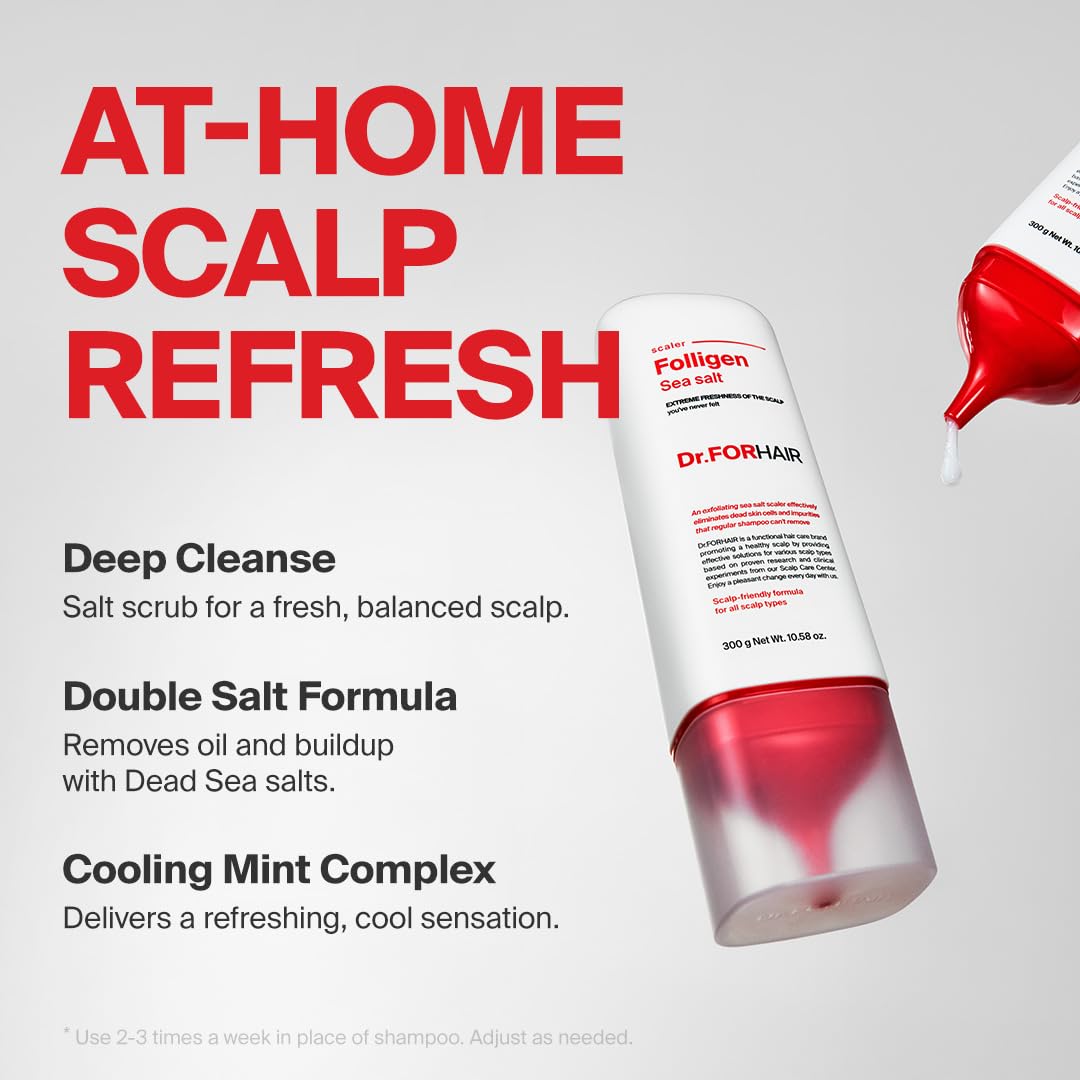 DR.FORHAIR Folligen Sea Salt Scaler close-up of exfoliating granules on scalp