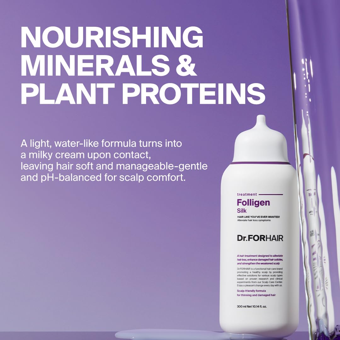 DR.FORHAIR Folligen Silk Treatment after use shows fuller-looking hair.