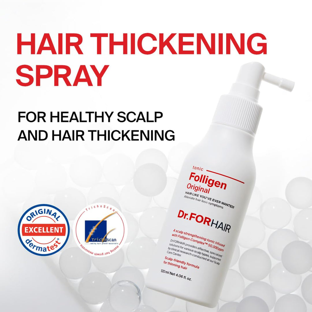 Dr.FORHAIR Folligen Tonic spray bottle showing scalp care on the go