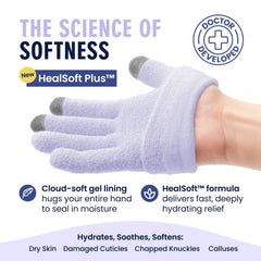 Dr. Frederick's Original Gel Gloves showing HealSoft Plus lining for quick moisturizing effect