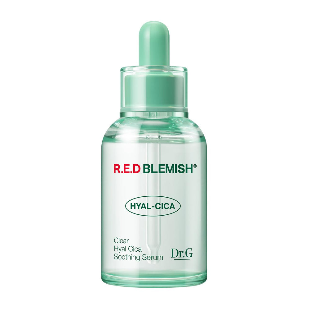 Dr. G R.E.D. Blemish Clear Hyal-Cica Serum bottle showing lightweight hydration for all skin types