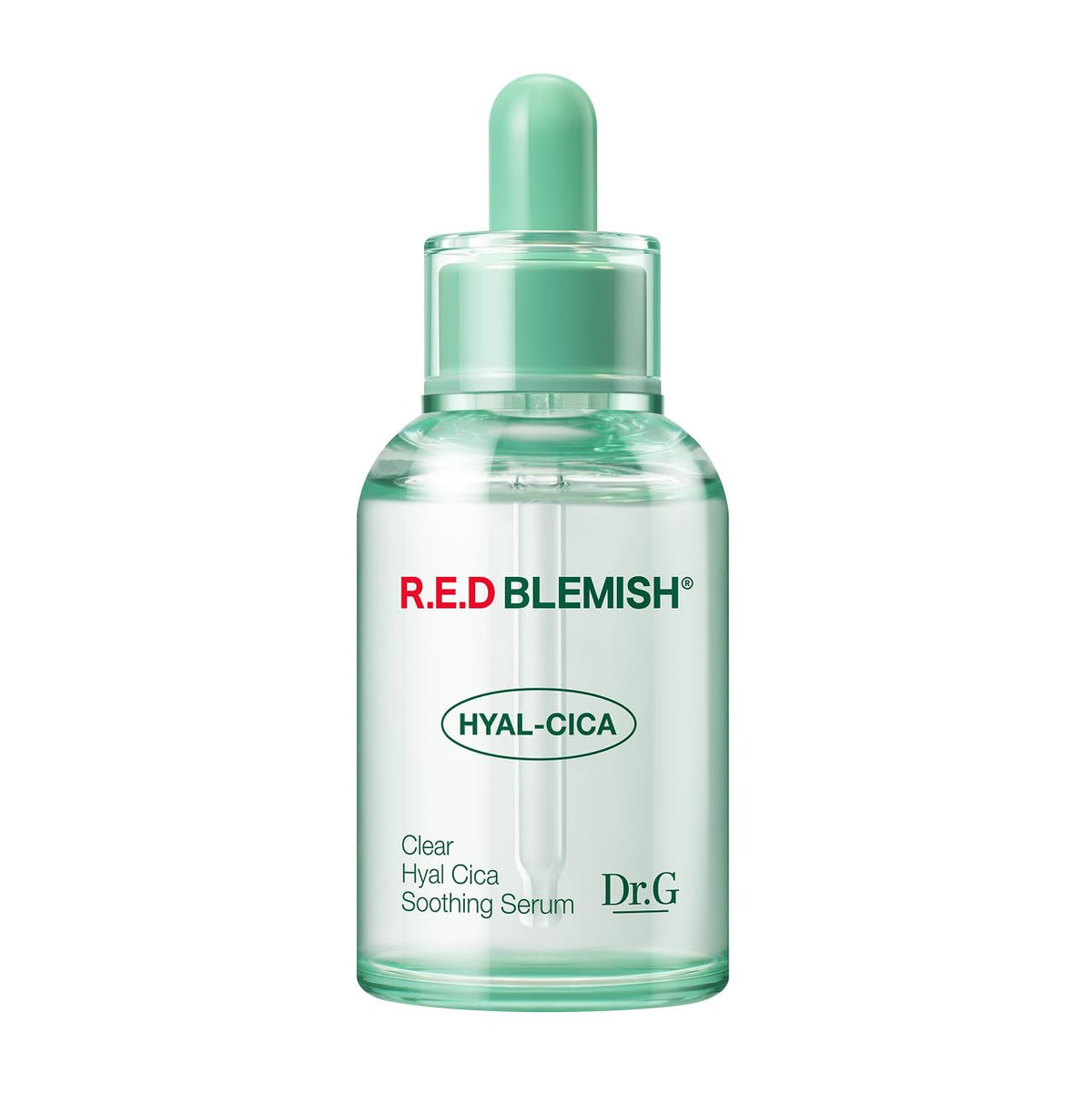 Dr. G R.E.D. Blemish Clear Hyal-Cica Serum bottle showing lightweight hydration for all skin types