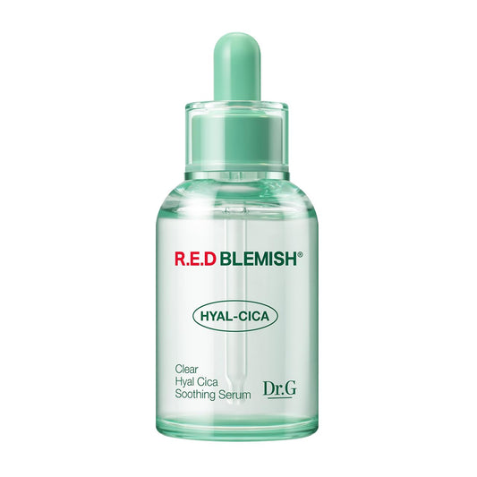 Dr. G R.E.D. Blemish Clear Hyal-Cica Serum bottle showing lightweight hydration for all skin types