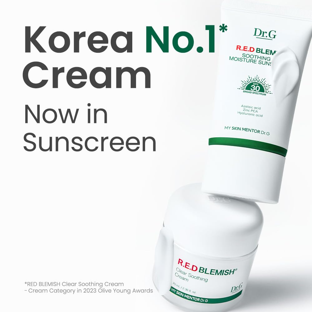 Texture closeup of Dr.G R.E.D. sunscreen showing creamy, non-greasy finish