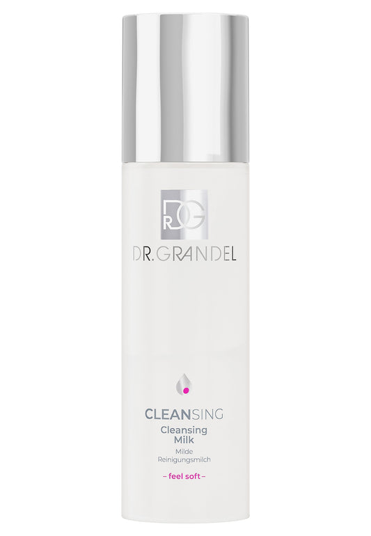 Dr. Grandel Cleansing Milk bottle close-up for a gentle daily cleanse.