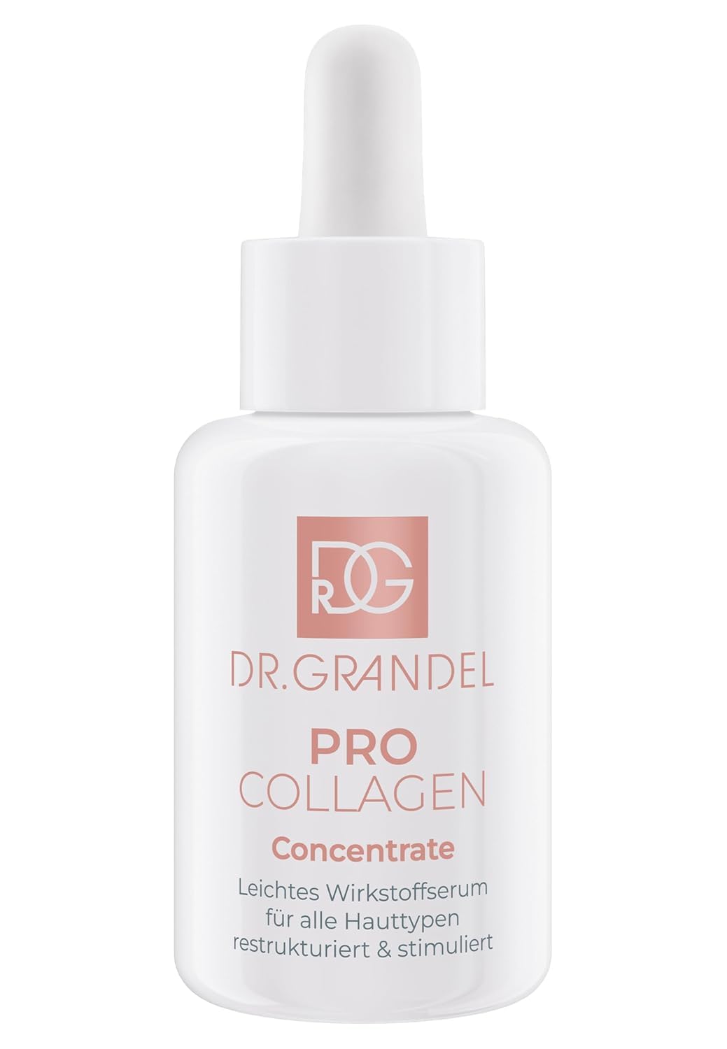 Dr. Grandel Pro Collagen concentrate bottle highlights quick absorption for smoother skin.