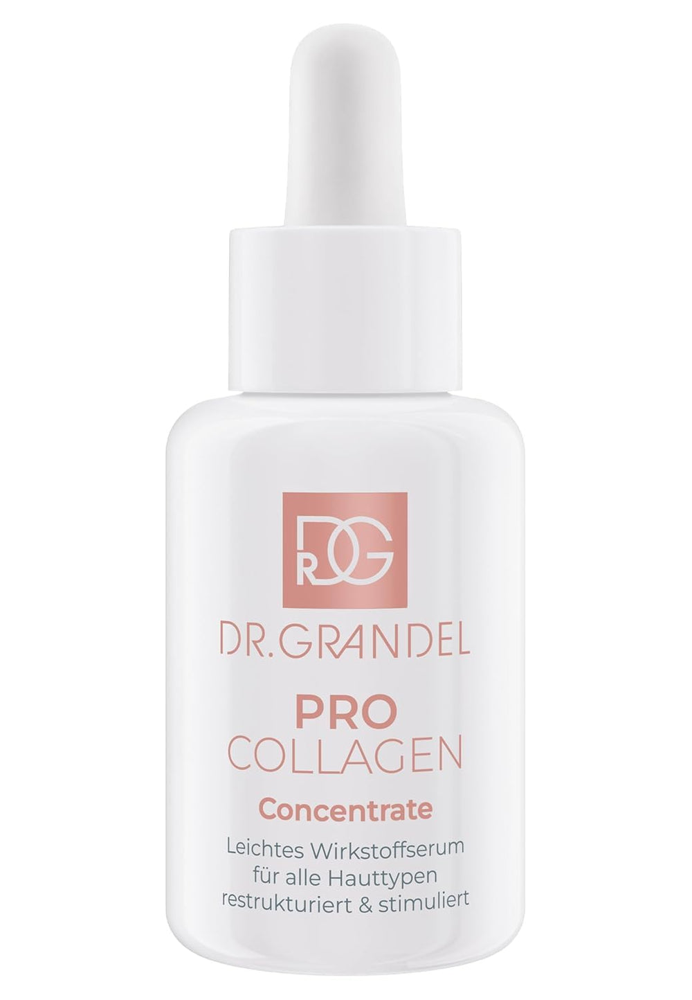 Dr. Grandel Pro Collagen concentrate bottle highlights quick absorption for smoother skin.