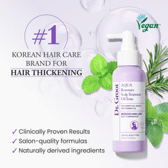Dr.Groot Rosemary Mint Oil Tonic dropper dispersing tonic onto scalp for targeted care.