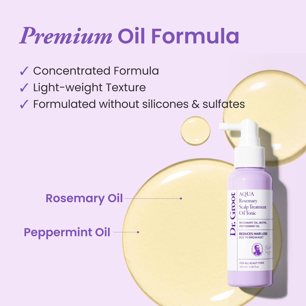 Dr.Groot Rosemary Mint Oil Tonic applied to thinning scalp with massage.