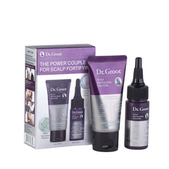 Dr. Groot travel set front packaging shows compact, TSA-friendly bottles and benefits