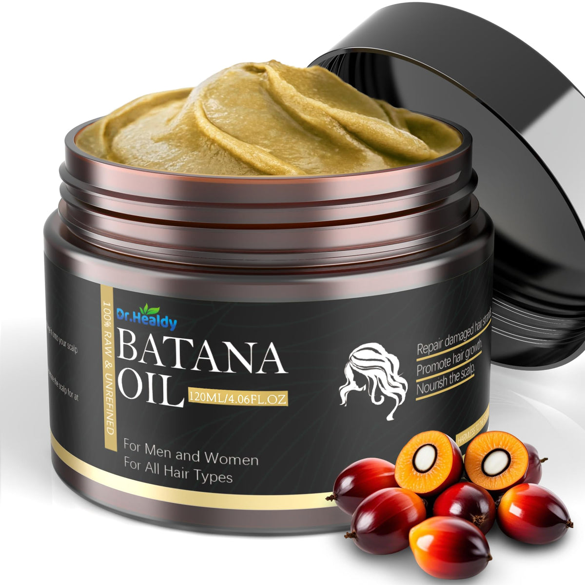 Dr. Healdy Batana Oil bottle pour for scalp nourishment.