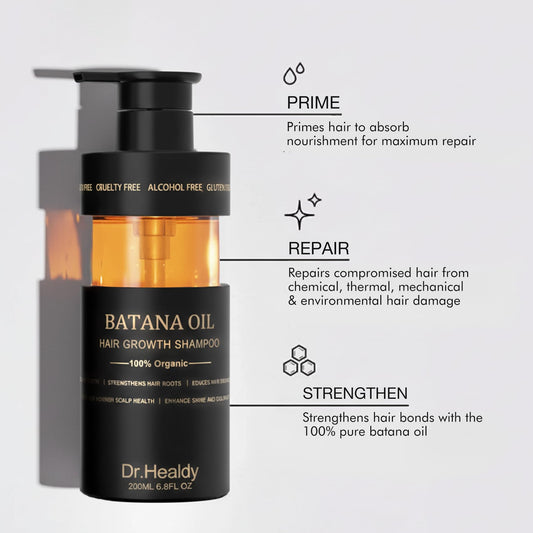 Dr. Healdy Batana Oil Conditioner front view highlights deep conditioning for smoother strands.