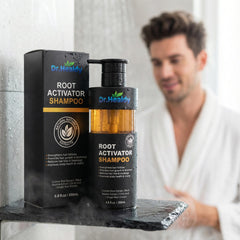 Dr Healdy Root Activator Shampoo measuring cap highlights value