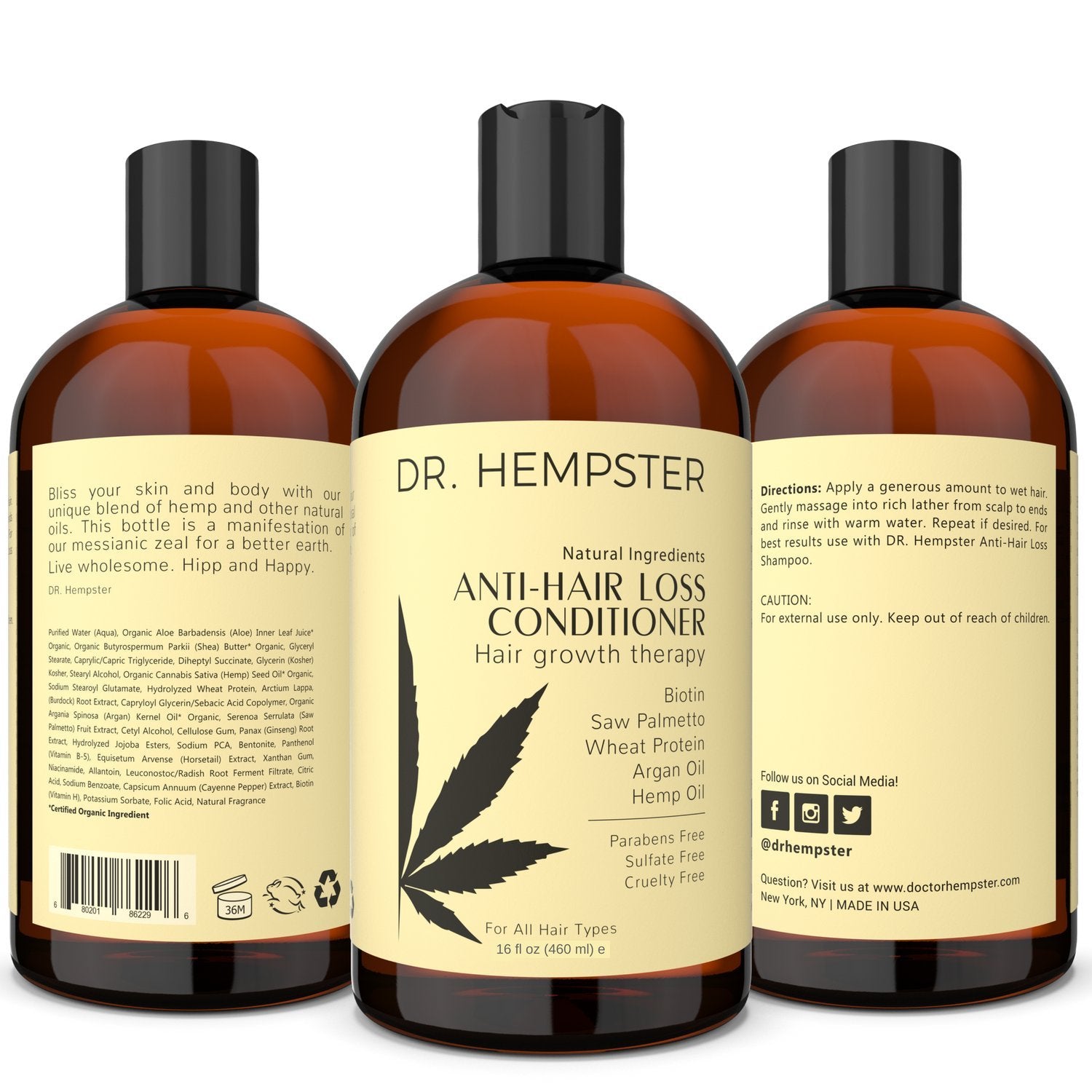DR. HEMPSTER hair care routine setup with conditioner and products