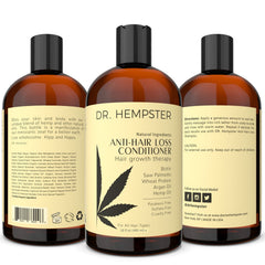 DR. HEMPSTER hair care routine setup with conditioner and products