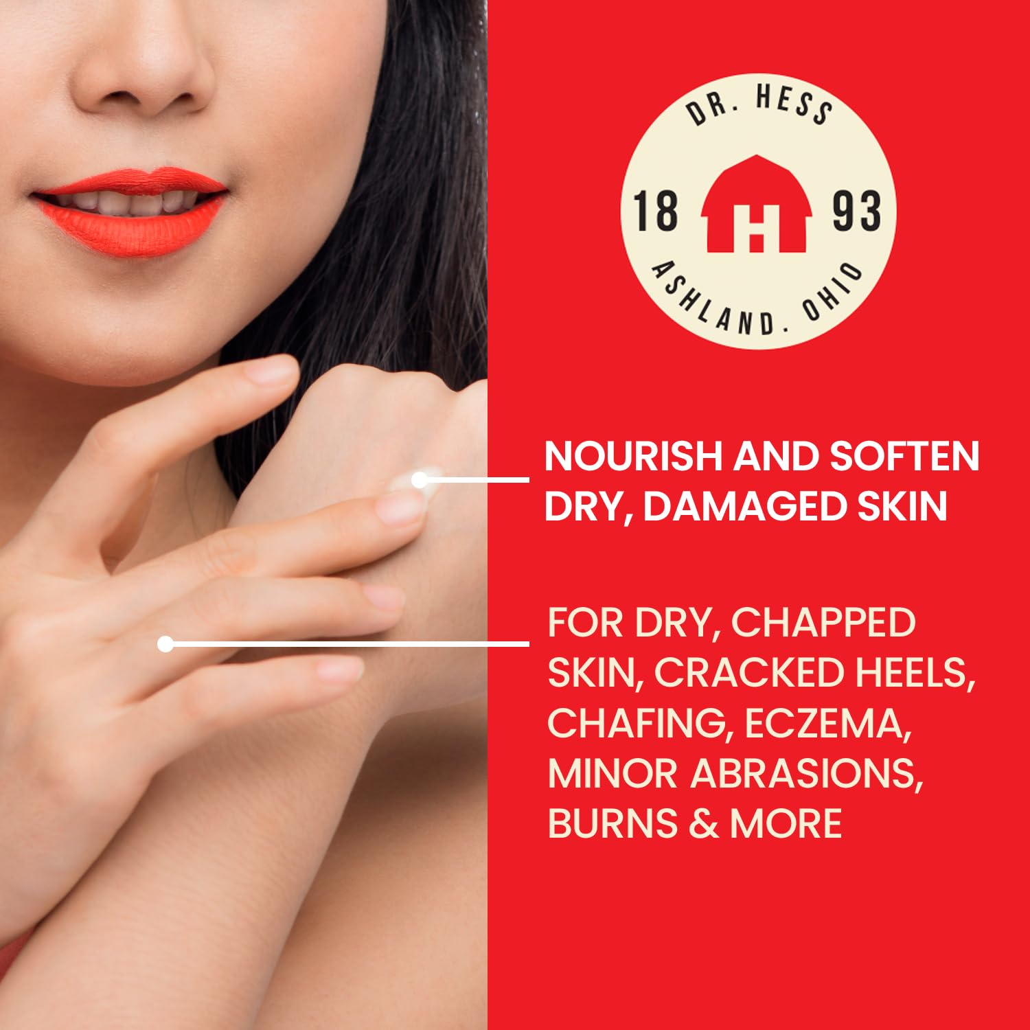 Dr. Hess ingredients feature lanolin, beeswax, olive oil, and vitamin E for skin nourishment