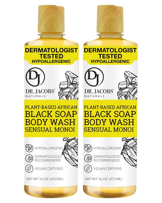 DR.JACOBS NATURALS African Black Soap bottle for daily cleansing and moisturizing.