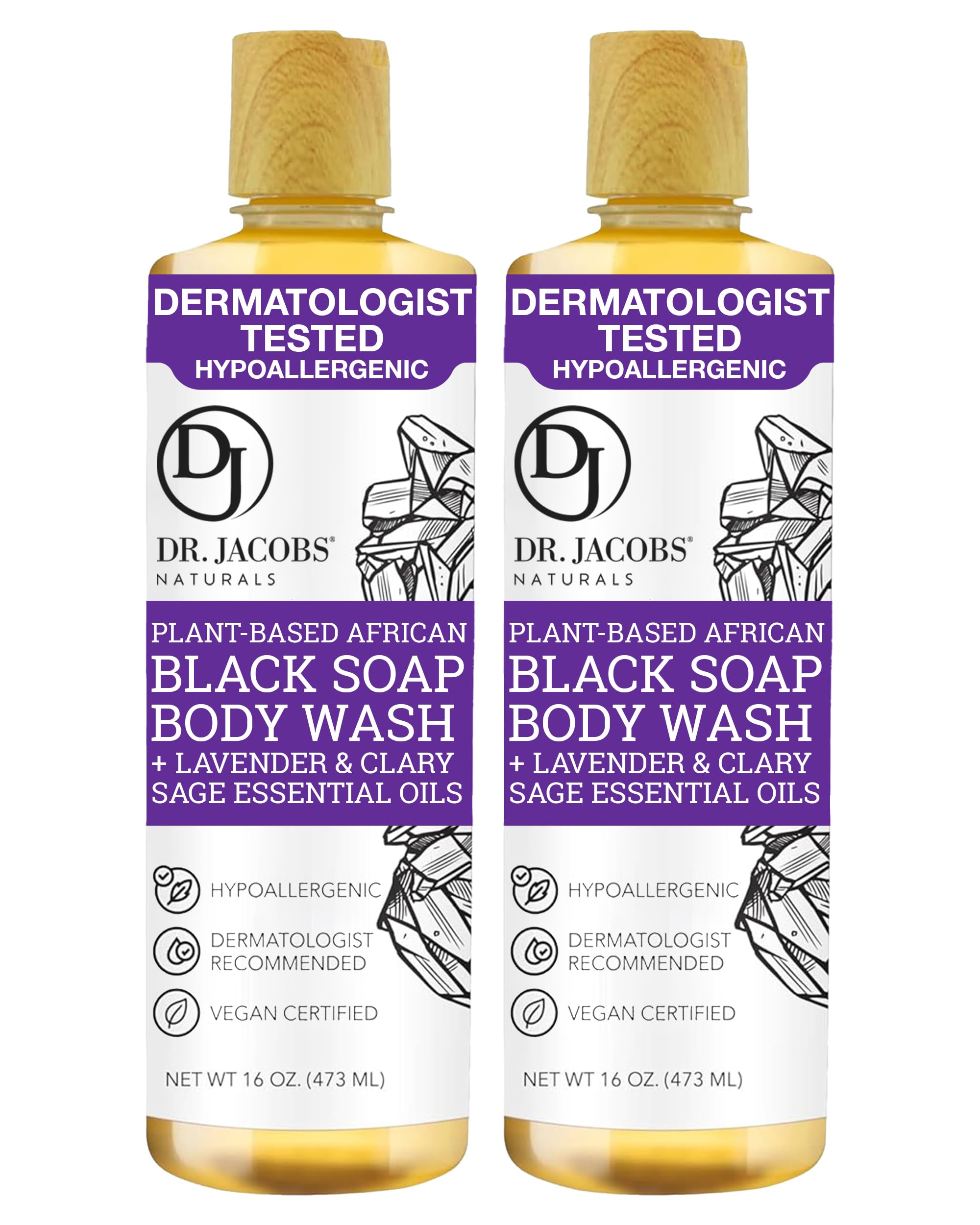 DR.JACOBS NATURALS African Black Liquid Soap bottle with lavender sage offers a soothing cleanse.