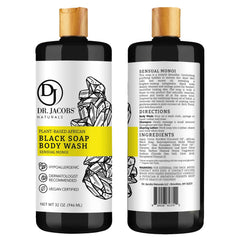 Dr Jacobs Naturals African Black Soap Monoi bottle close-up highlighting rich gel texture.