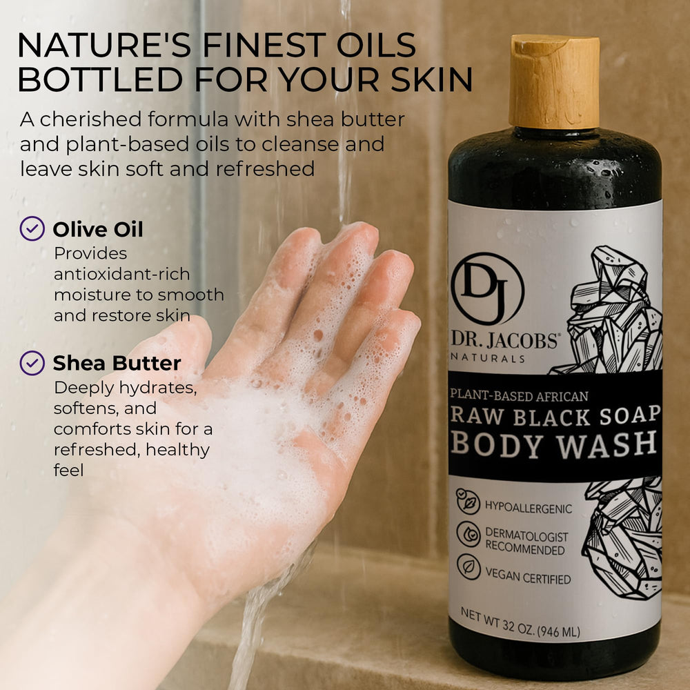Texture closeup of DR.JACOBS NATURALS african black soap for gentle cleansing