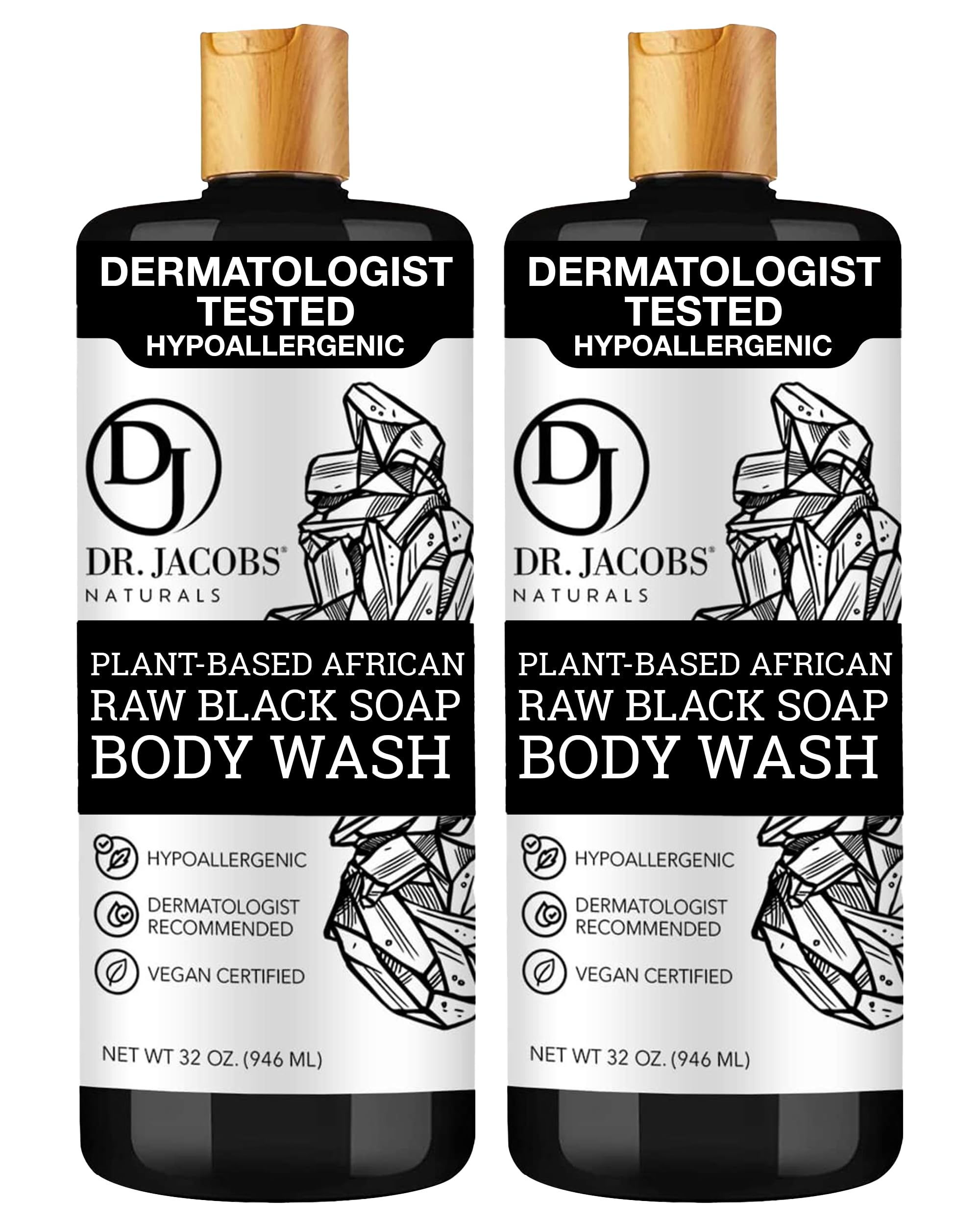 DR.JACOBS NATURALS authentic african raw black soap 2pk front label highlights natural ingredients