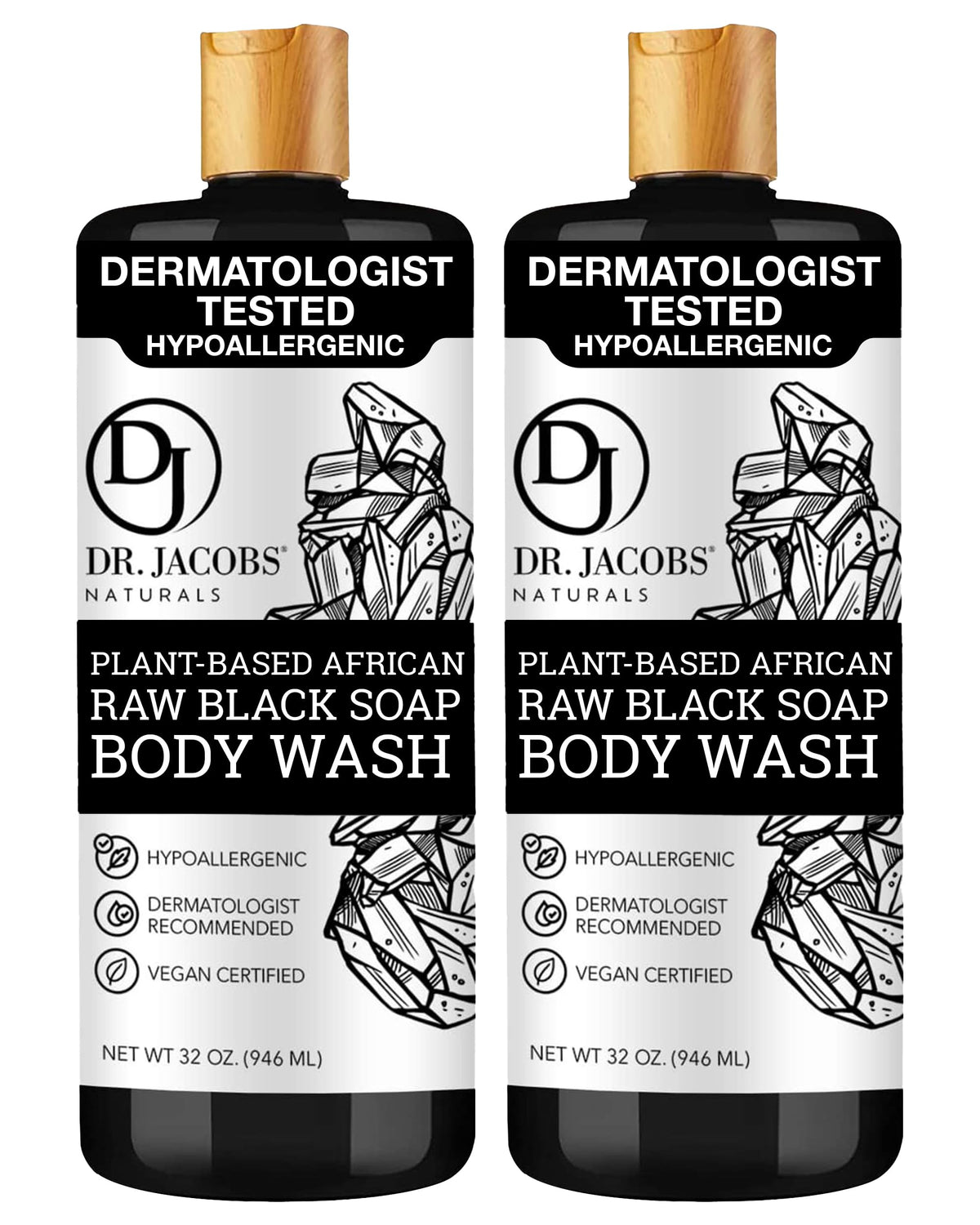 DR.JACOBS NATURALS authentic african raw black soap 2pk front label highlights natural ingredients