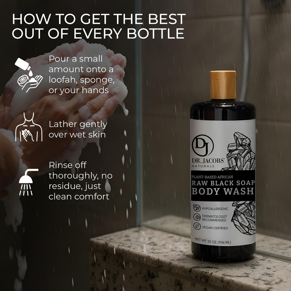 Using DR.JACOBS NATURALS black soap as shampoo for cleansing hair