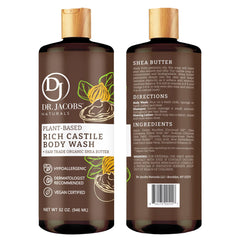 DR. JACOBS NATURALS bottle with lather closeup shows creamy foam for moisturizing wash.