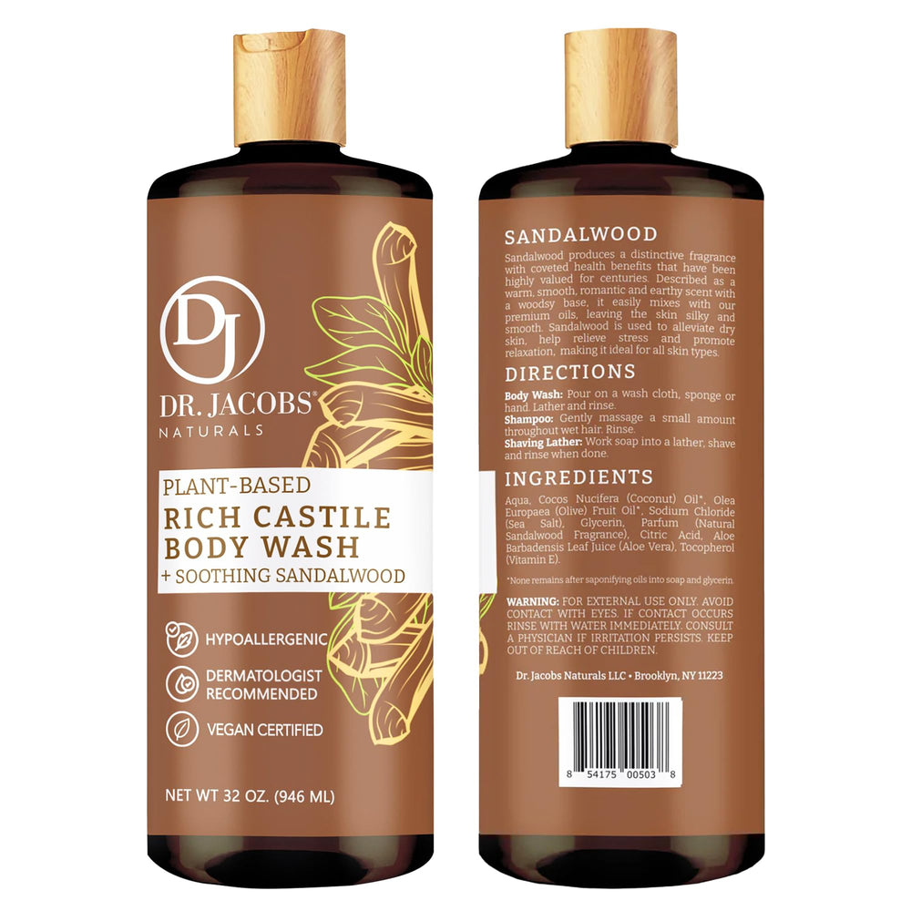 DR.JACOBS NATURALS sandalwood wash lather creates a soft skin feel.