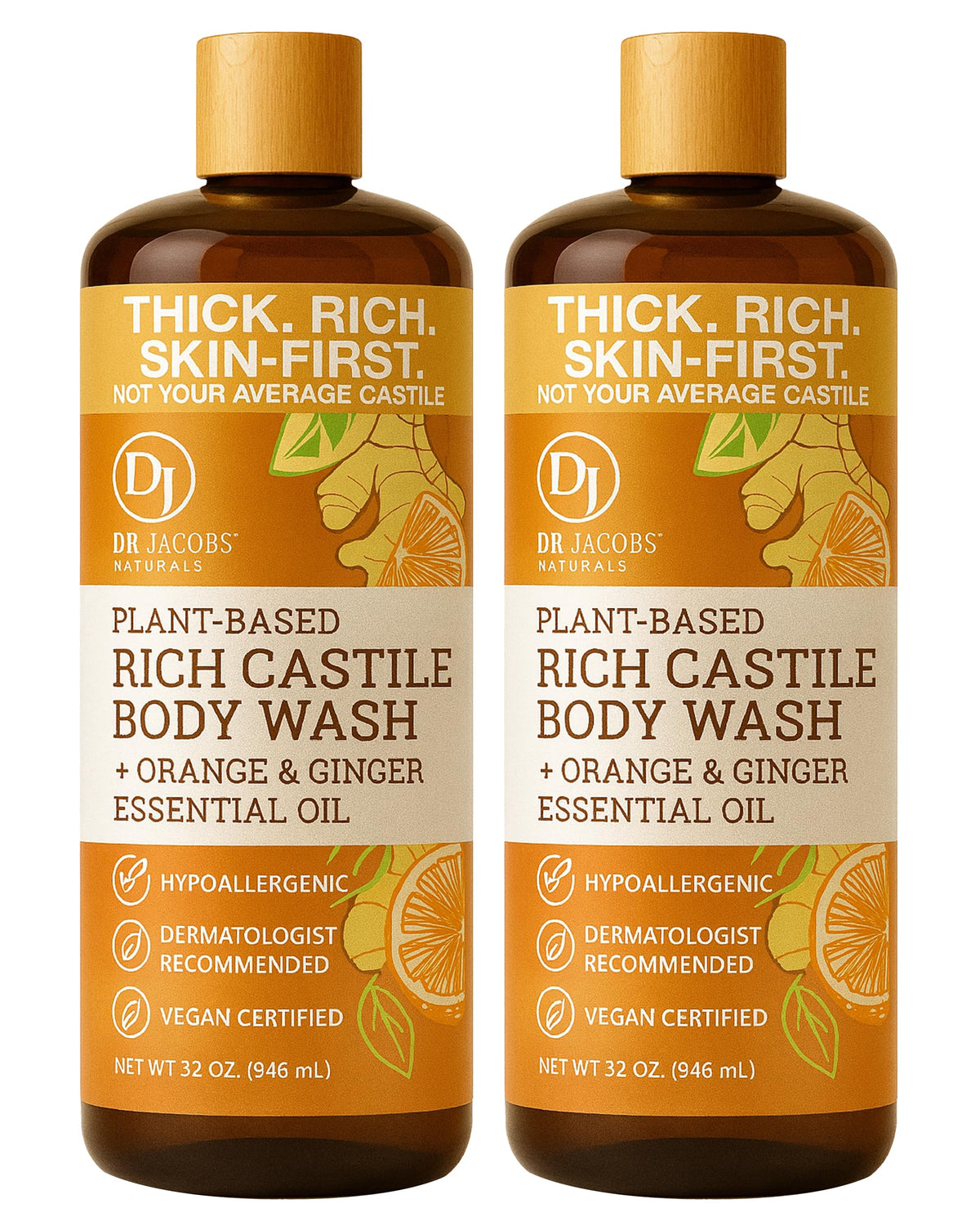 Dr. Jacobs Naturals orange ginger castile soap bottle offers a refreshing cleanse for dry skin
