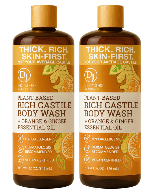 Dr. Jacobs Naturals orange ginger castile soap bottle offers a refreshing cleanse for dry skin