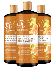DR.JACOBS NATURALS orange ginger castile soap bottle for gentle cleansing.