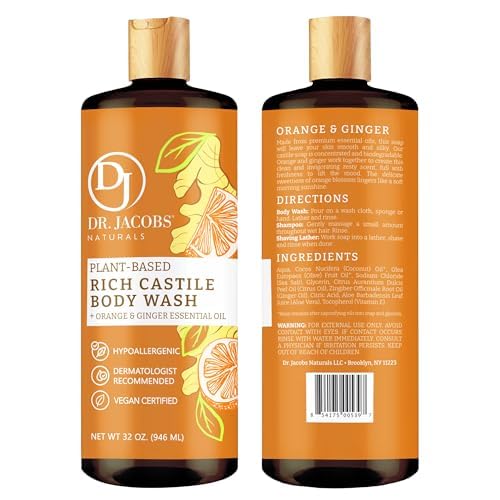 DR.JACOBS NATURALS orange ginger castile soap pour reveals refreshing lather.