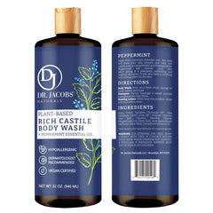Side view of Dr. Jacobs Naturals peppermint body wash highlighting refreshing scent.