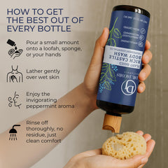 Bubbles forming on skin as peppermint castile soap cleanses naturally