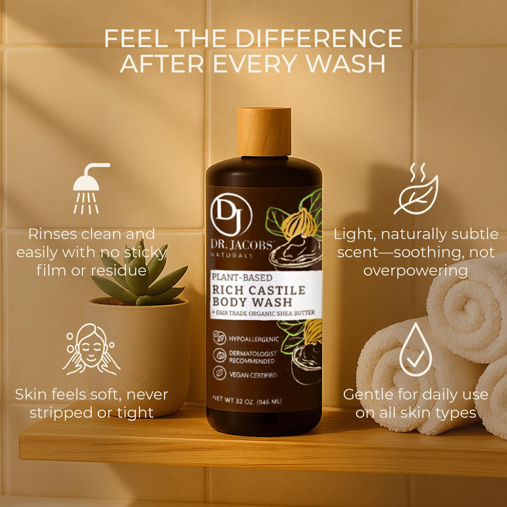 Aloe vera and vitamin E nourish skin in Dr. Jacobs Naturals castile soap