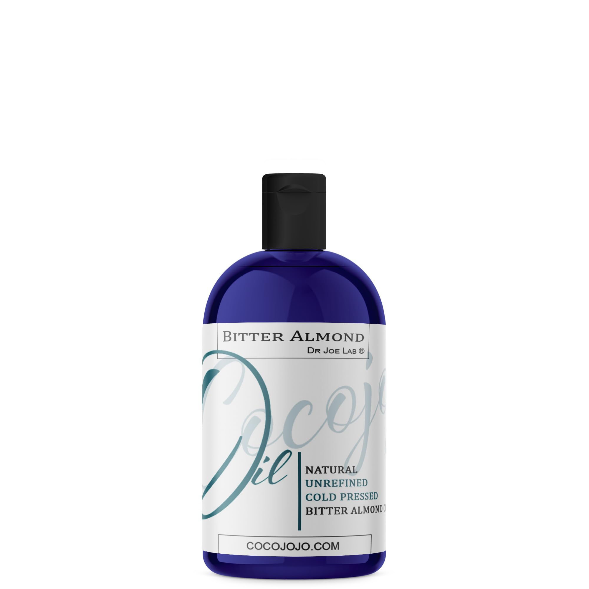 Dr Joe Lab Bitter Almond Oil bottle shows purity for skin, hair, and nails.