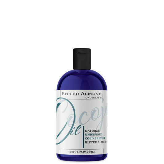 Dr Joe Lab Bitter Almond Oil bottle shows purity for skin, hair, and nails.