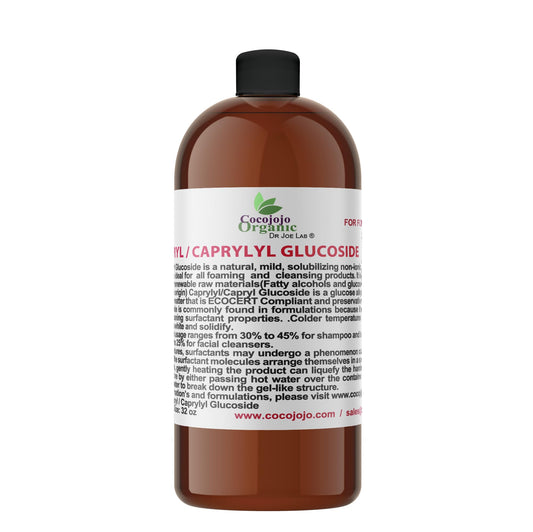 Dr Joe Lab Capryl Glucoside bottle closeup, plant-derived surfactant for gentle cleansers.
