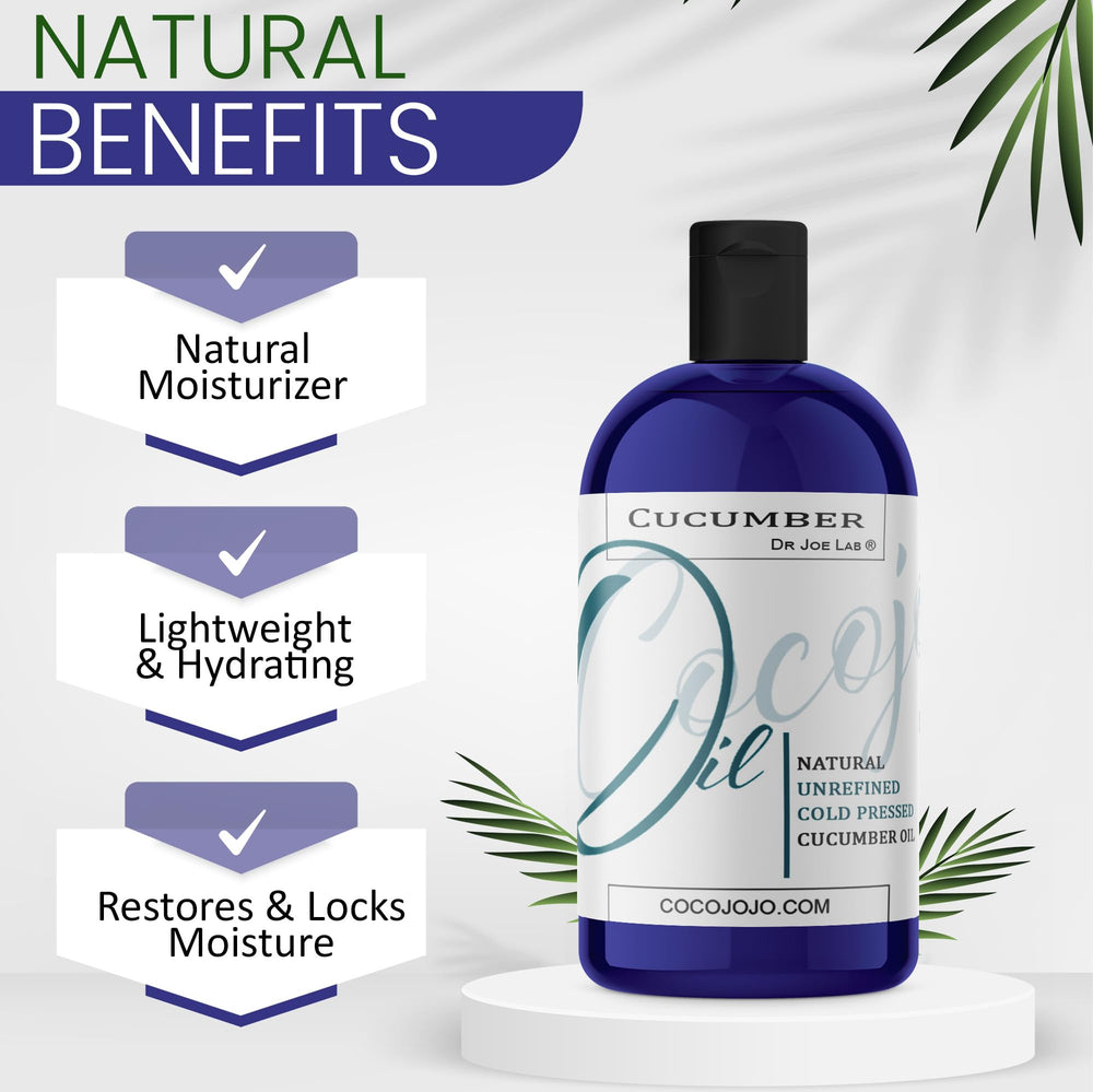Dr Joe Lab cucumber seed oil on hair illustrating elasticity-friendly conditioning.