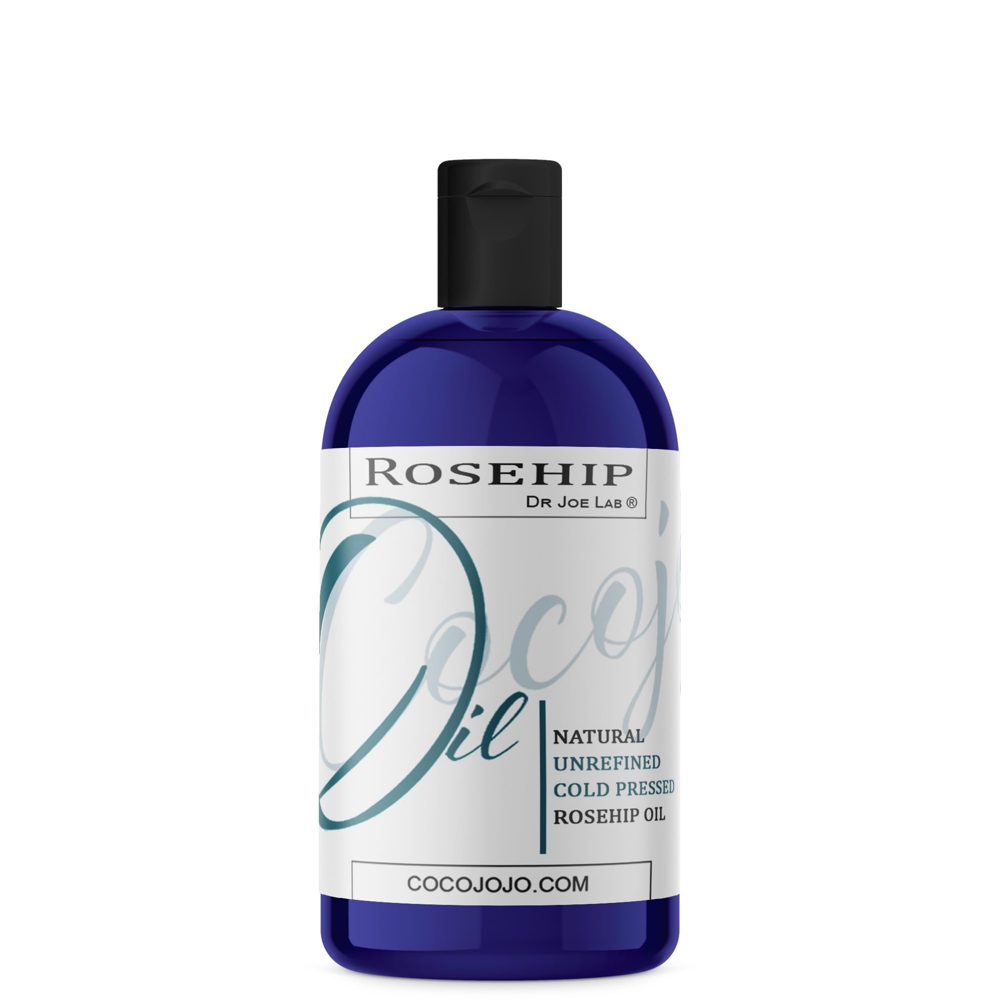 Dr Joe Lab Rosehip Oil bottle shows pure, cold-pressed formula for glowing skin and hair